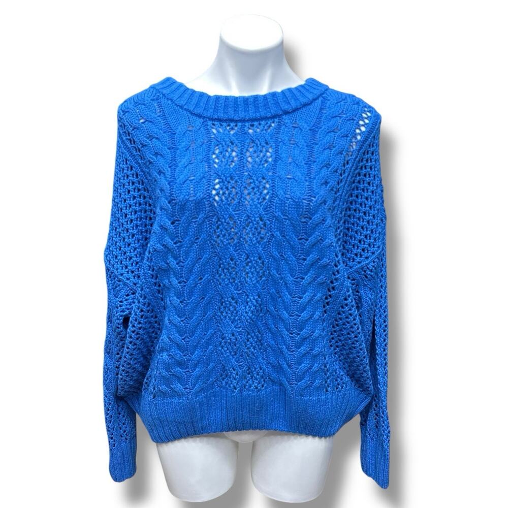 Sonoma Sweater Cable Knit Loose Open Weave Blue Pullover Preppy Classic Sz XL